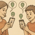 Mother and her kid share locations via their phones.
