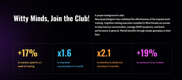A screen from the Mind Elevate website.